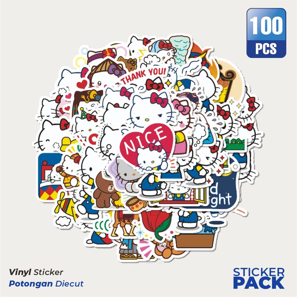 

Stiker Vinyl Stiker Kartun Hello Kitty V8 Waterproof Aesthetic- Untuk Laptop, Motor, dan Helm - Paper Stationery Pack