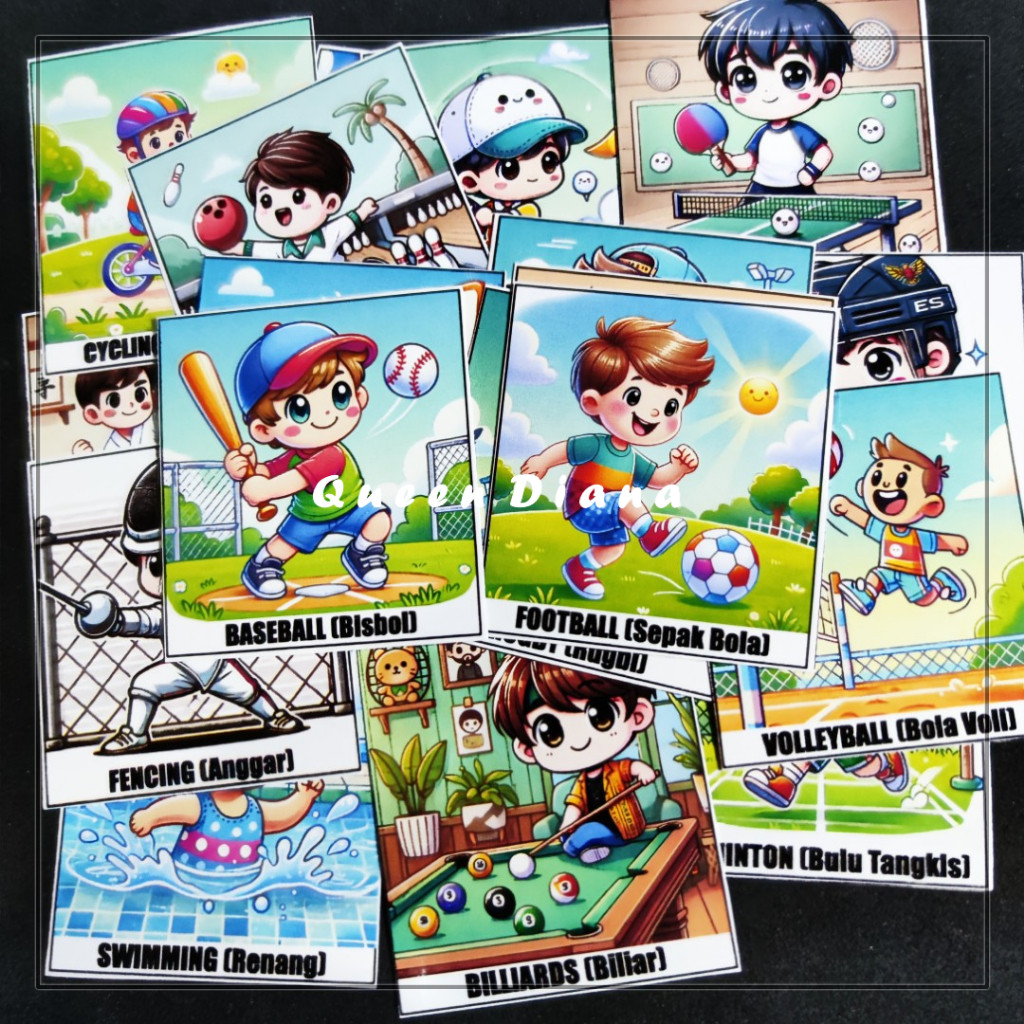 

STIKER JENIS-JENIS OLAH RAGA WARNA WARNI CUTE FULL COLOR UNTUK PENGENALAN DAN KREASI ISI 20 PCS