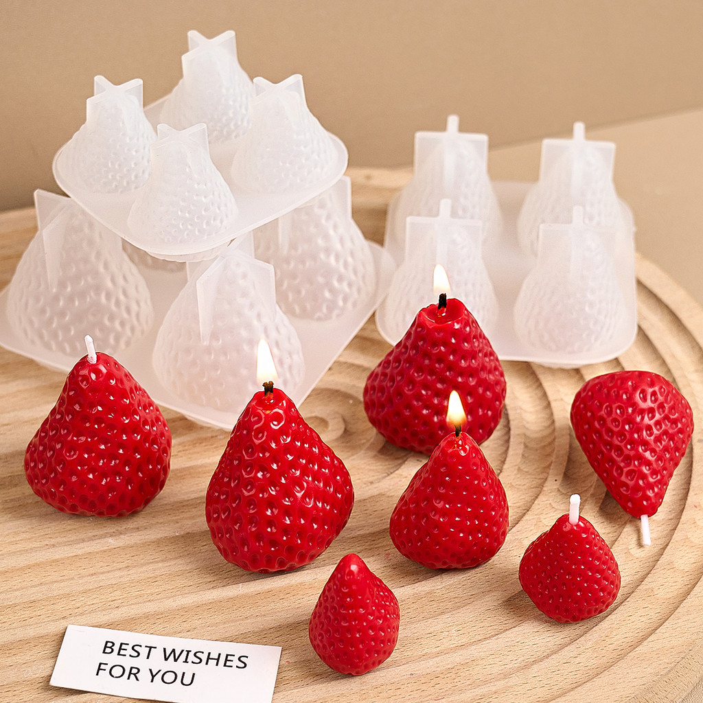 

4PCS/1PC S/M/L 3D Strawberry Scented Candle Silicone Mold Diy Handmade Cake Ornament Baking Mold Festival Craft Gift Making Tool