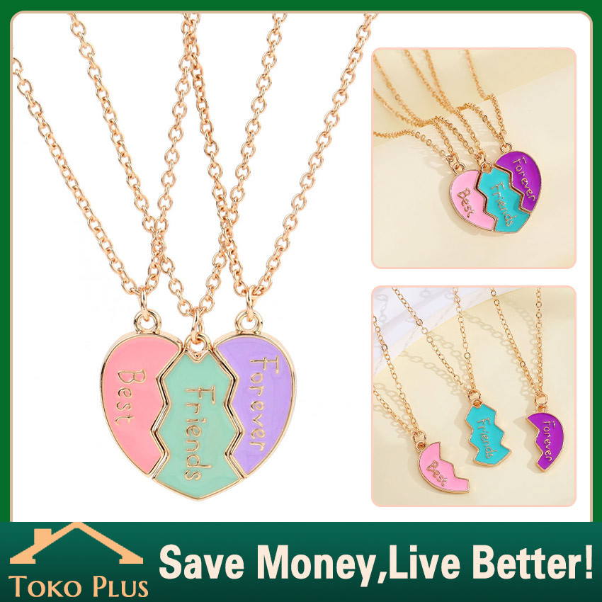 3Pcs Kalung Best Friends Forever Gift Kreatif Hadiah Perhiasan Kalung Liontin Persahabatan BFF 3 Ora