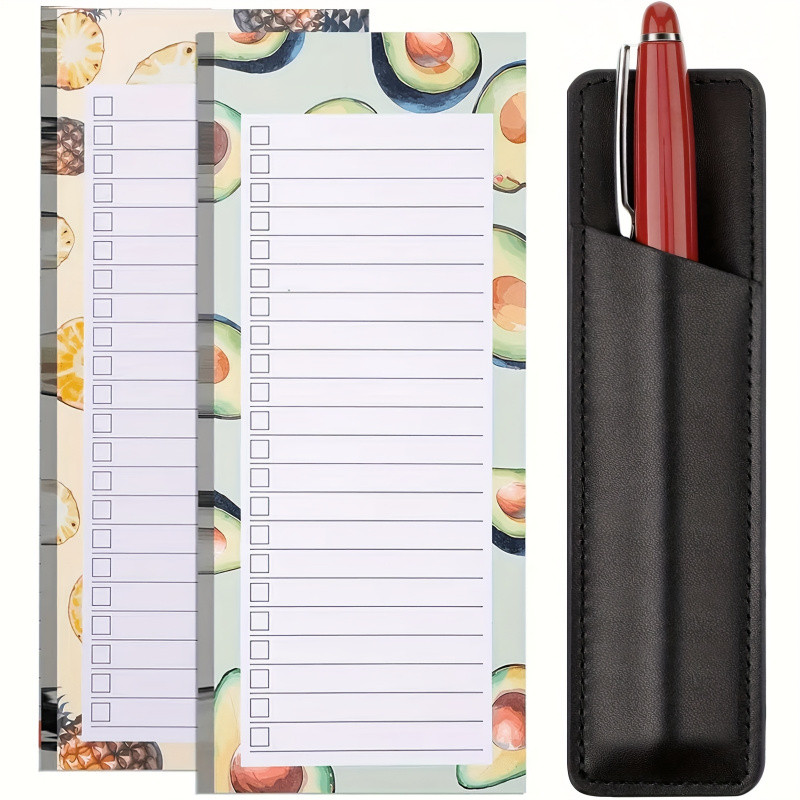 

3-Pcs/2-Pack Magnetic Shopping List Note Pad + 1 Magnetic Pen Holder (50 sheets per pack) Tear-Off Refrigerator List Notepad