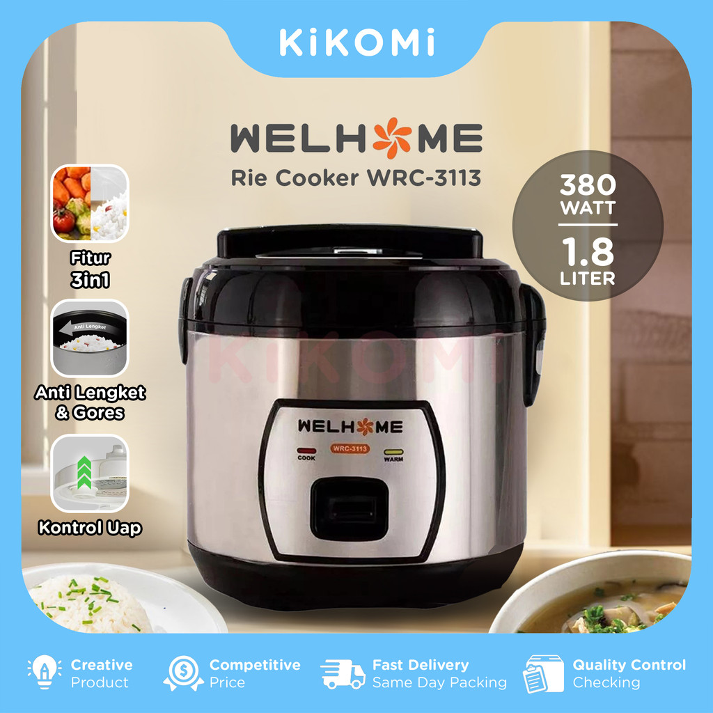 Welhome Rice Cooker 1.8 Liter WRC-3113 Penanak Nasi 3 In 1 Hemat Listrik 380 Watt Anti Lengket - KK