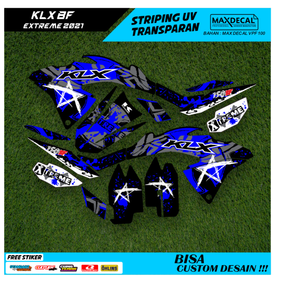 striping lis klx bf extrime 2022 original stripping klx bf 217 vinil transprant max decal biru hijau