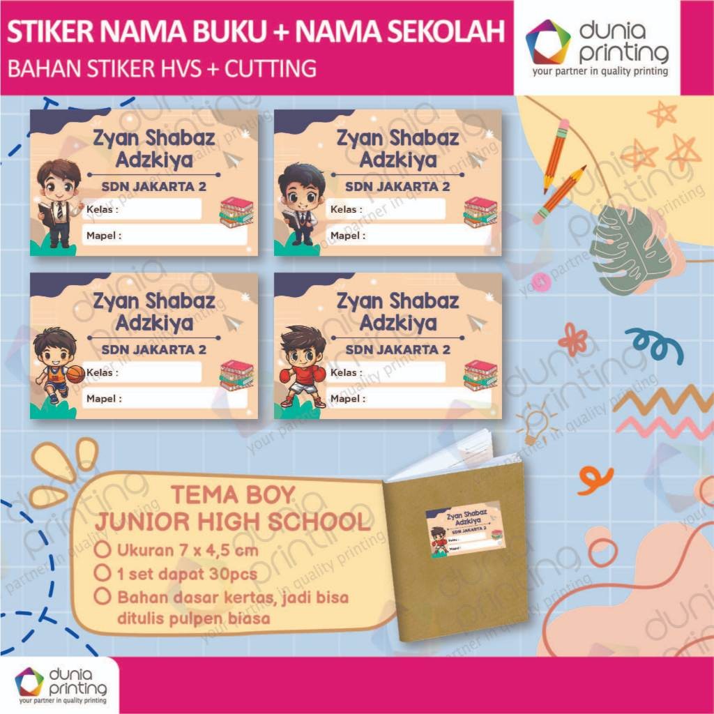 

Stiker Nama Anak | Label Buku + Nama Sekolah | Stiker Nama Custom