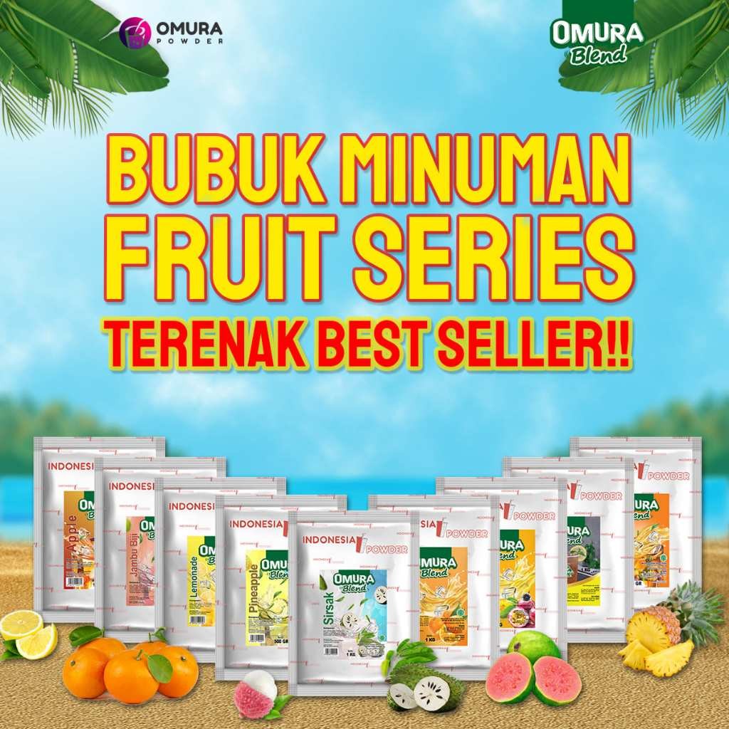 

[FRUIT SQUASH SERIES] Bubuk Minuman Premium Rasa Buah Segar Tanpa Susu Krimer Mengandung Gula Instant Powder Drink Omura Blend 1 KG 500 GR