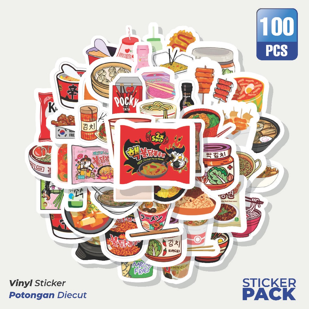 

Super Hemat! 100 PCS Stiker Korean Delicious Food [Makanan lezat Korea] Waterproof Aesthetic- Untuk Laptop, Motor, dan Helm - Paper Stationery Pack