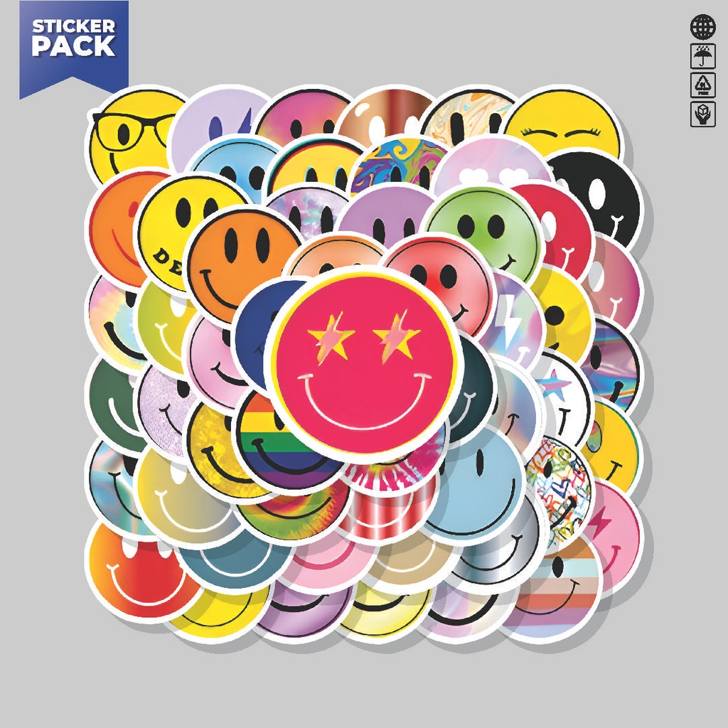 

[100PCS]Stiker Pack Stiker Smile Emoticon Sticker Series Aesthetic Vinyl Anti Air Dekorasi Sticker Laptop Buku Journal Koper Helm Casing HP Gitar Helm Skateboard