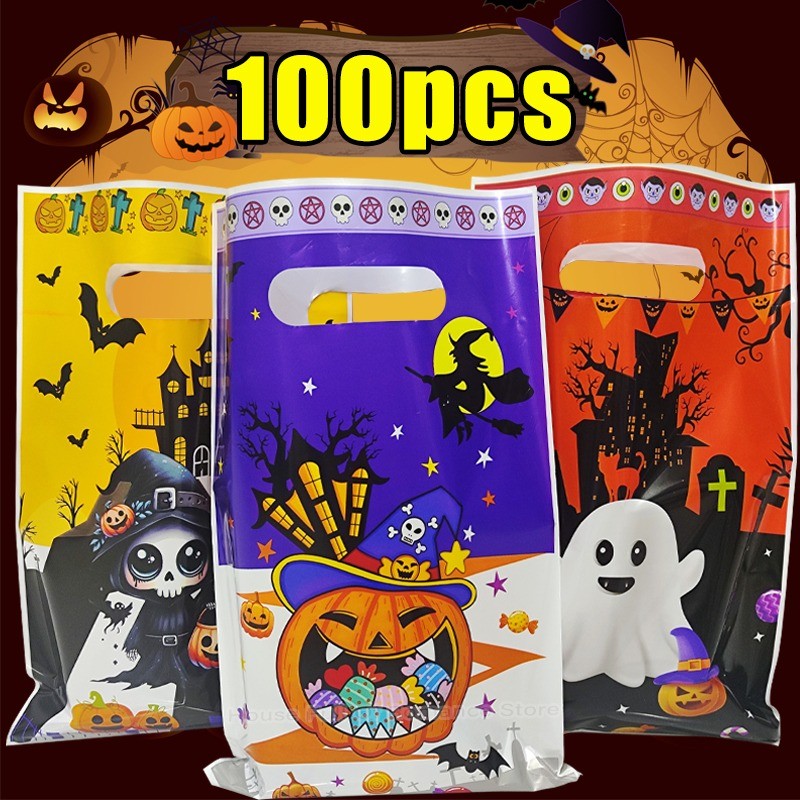 

10/100PCS Halloween Gift Packaging Bags Cartoon Ghost Pumpkin Handheld Bag Kids Candy Snack Storage Pack Festival DIY Decoration