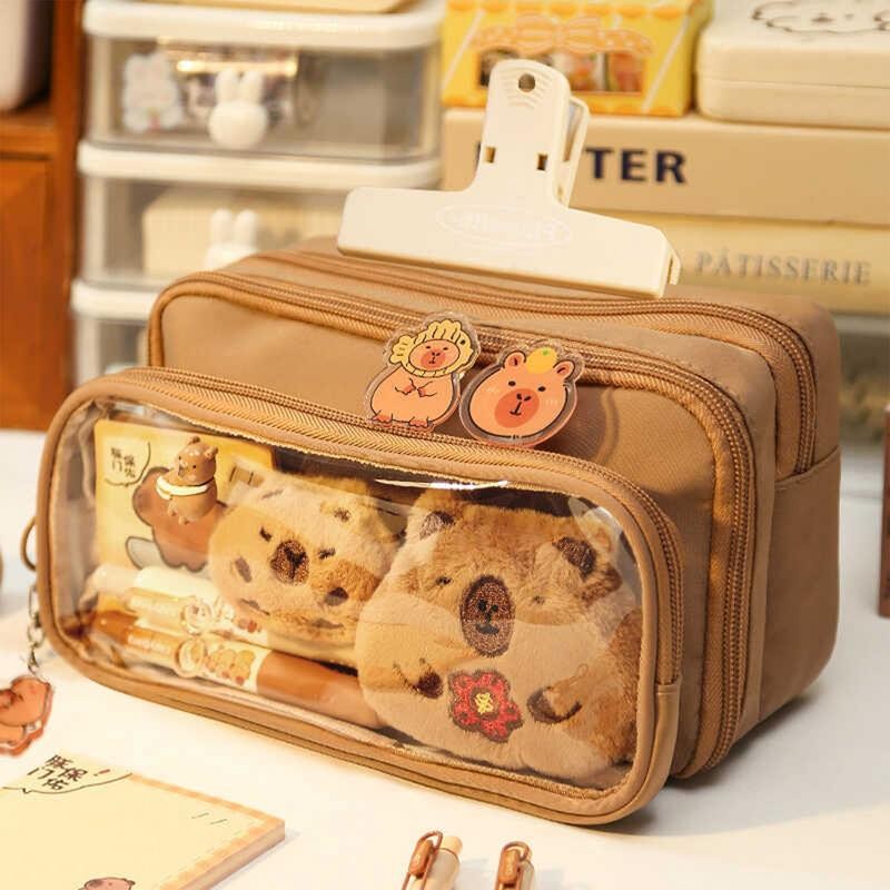 

Pencil Bag Pen Storage Bag Capybara Print Cute Pencil Pouch With 10 Compartments for Office Students Organizer School Stationery