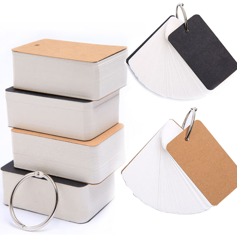 

100pcs/box Handwritten Card Notepads Cowhide Color Word Card Kawaii Memo Pad Blank Kraft Paper Cute Ring Buckle Letter Card4x7cm
