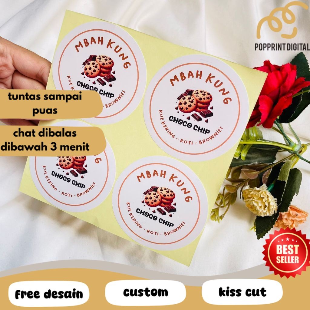 

PpD 2-4 Sticker Toples Kue Kering Bulat Stiker Chromo Custom Cookies Lebaran Idul Fitri Murah