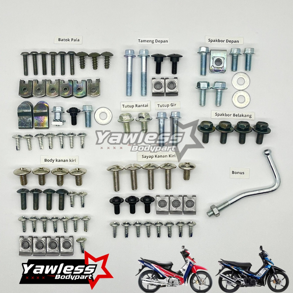 COD / Promo / Original / Baut Body Supra X 125 / Baut Body motor Supra X 125 Lengkap/Baut body motor