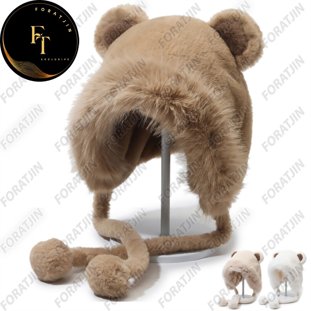 Foratjin - Topi Bucket Bulu Korea Topi Ember Telinga Lucu Super Lembut Unisex Dewasa