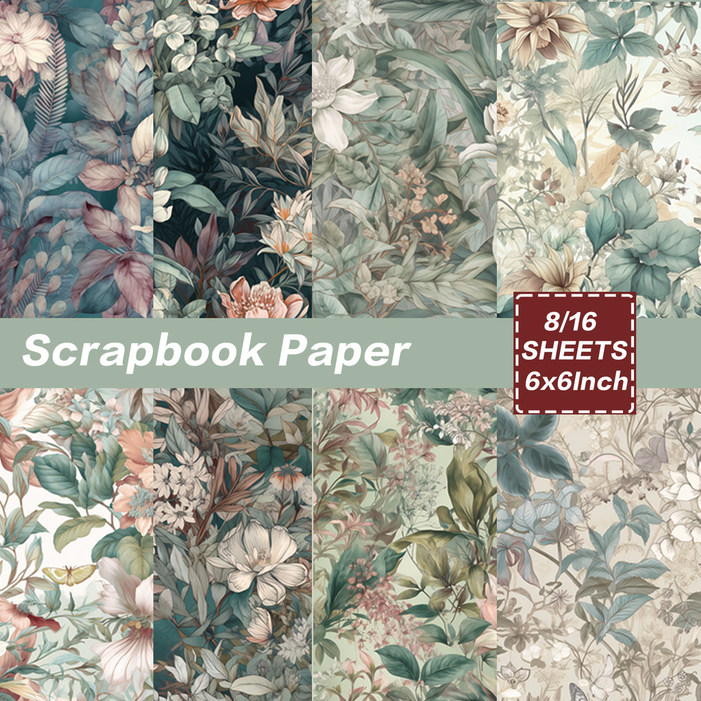 

8/16 Sheets Vintage Flowers Scrapbook Paper Art Craft Pattern Paper For Junk Journal Gift Wrapping Card Making & DIY Projects