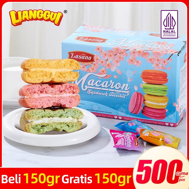 

50~60pcs Lianggui Macaron Biskuit Mini Cookies Enak Cemilan Halal Snack Viral Sehat Santai 300g/1bag