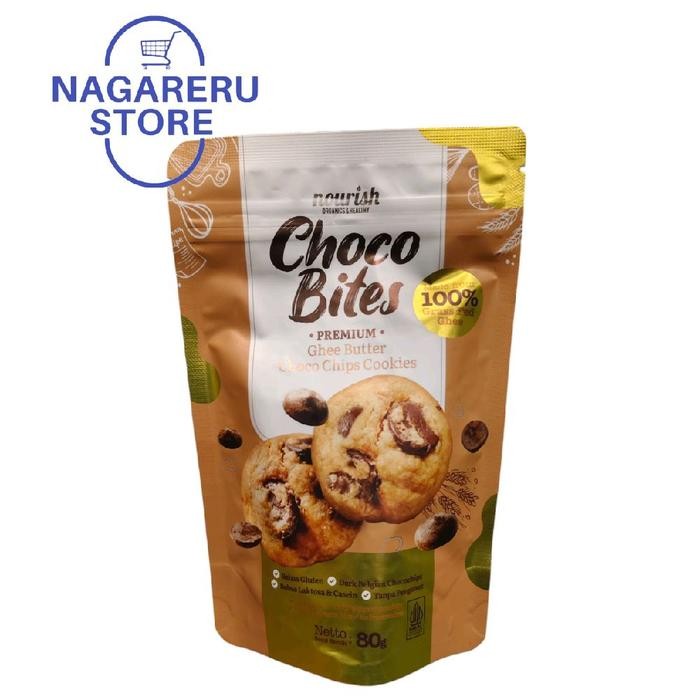 

Nourish choco bites premium ghee butter choco chips cookies 80gr