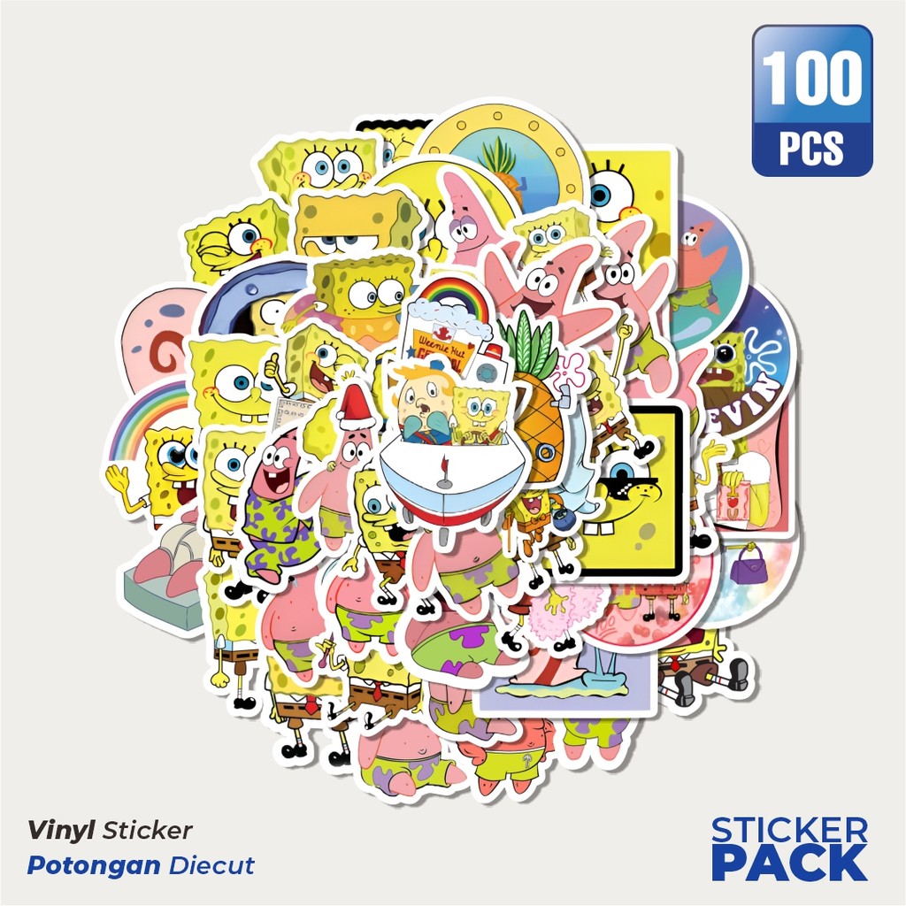 

Super Hemat! 100 PCS Stiker Spongebob & Patrick Waterproof Aesthetic- Untuk Laptop, Motor, dan Helm - Paper Stationery Pack