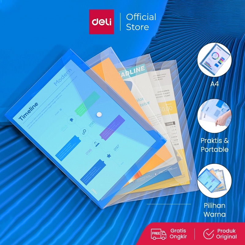 

Deli File Bag / Map Plastik Kancing / Tas Map Plastik A4 Anti Air 8308