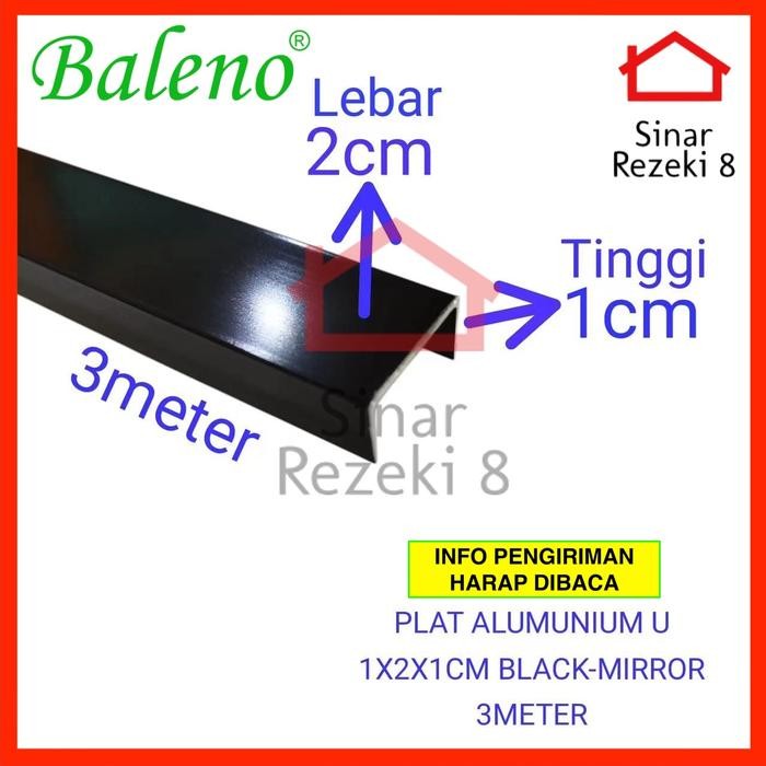 Plat Aluminium List U Black Mirror 10 x 20 x 10mm / Hitam Lis Edging Interior
