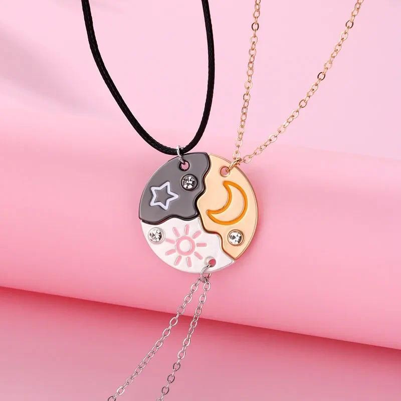 Lovecryst 3Pcs/set Sun Moon Star Pendant Necklace Best Friend Bff Friendship Couple Necklace Fashion