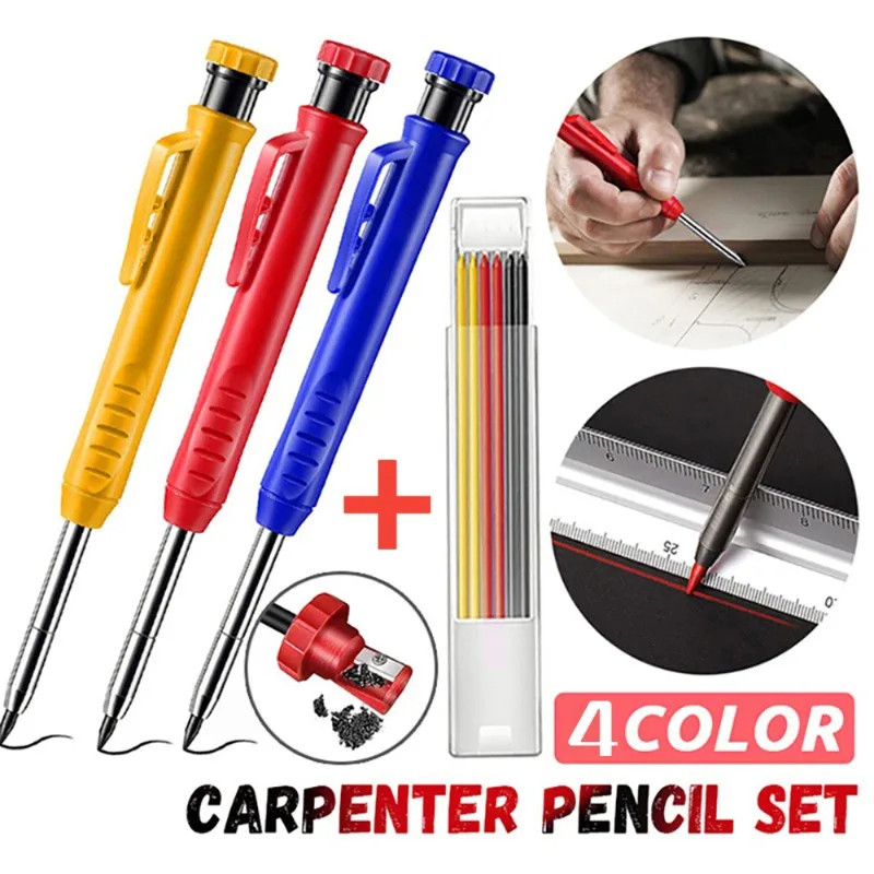 

Solid Carpenter Pencil Set Woodworking Tool Mechanical Pencil 2.8mm Refill Construction Job Tools Carpentry Marking Hole Scriber