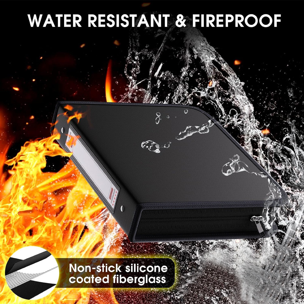 

Fireproof waterproof 3-ring binder Fireproof round binder with zipper for pens and 8.5*11-inch 375-sheet paper (no inserts)