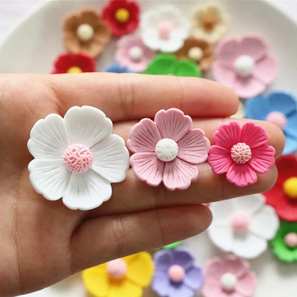 

10PCS 21mm-34mm Five Petal Flower Resin Flat Back Cabo ons For Hairpin Scrapbooking DIY Jewelry Craft Decoration Accessories