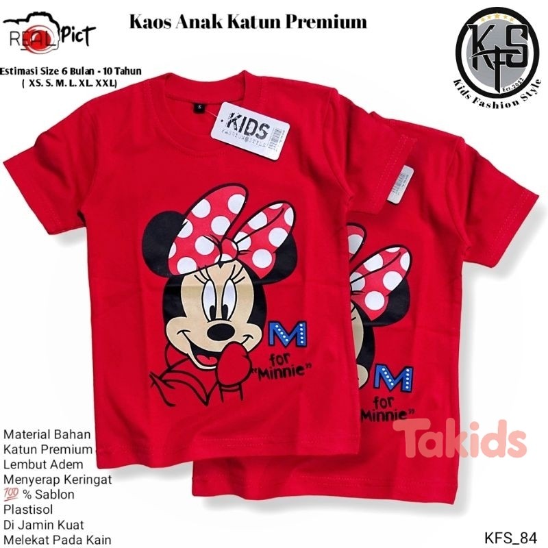 KFS 84 BAJU KAOS KARAKTER ANAK PEREMPUAN MINNIE MOUSE PITA Kaos Anak Perempuan Karakter Minnie Mouse