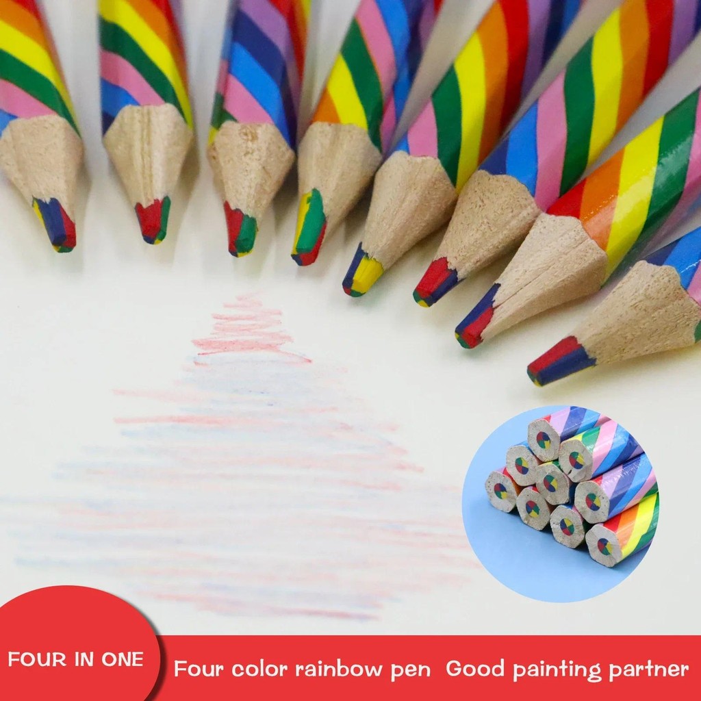 

2/16 Pcs Kawaii Rainbow Pencil 7 Colors Concentric Gradient Crayons Kids Gift Colored Pencils Art Painting Drawing Stationery