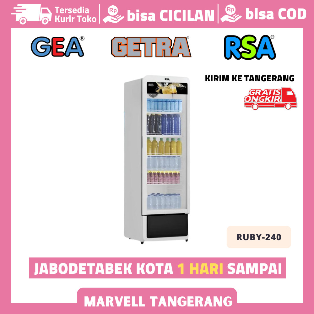 Showcase Pendingin Minuman 1 Pintu Kaca RSA RUBY-240 Kulkas Pendingin 240 Liter