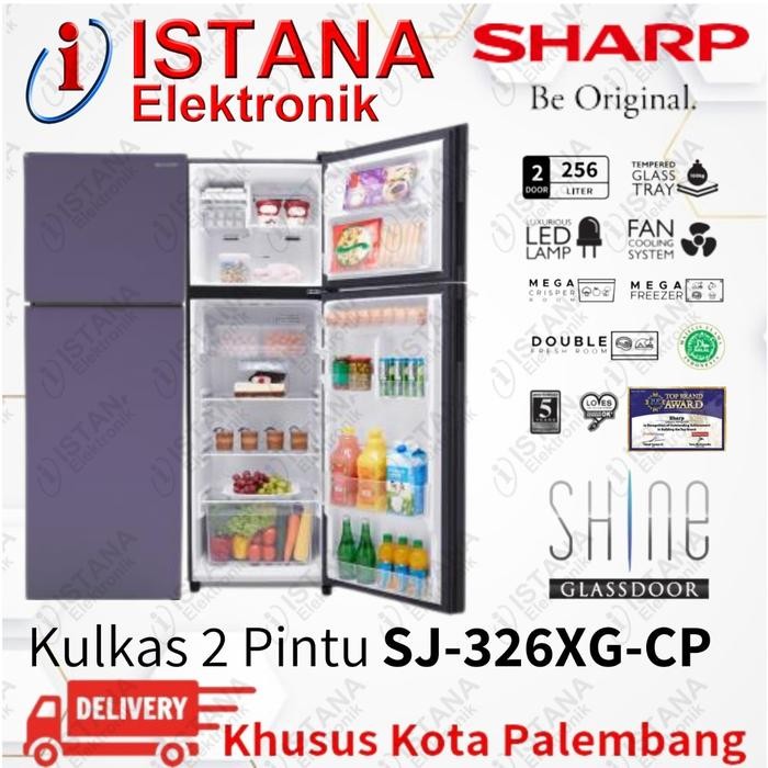 SHARP KULKAS 2 PINTU GLASS DOOR 256 LITER SJ-326XG-CP