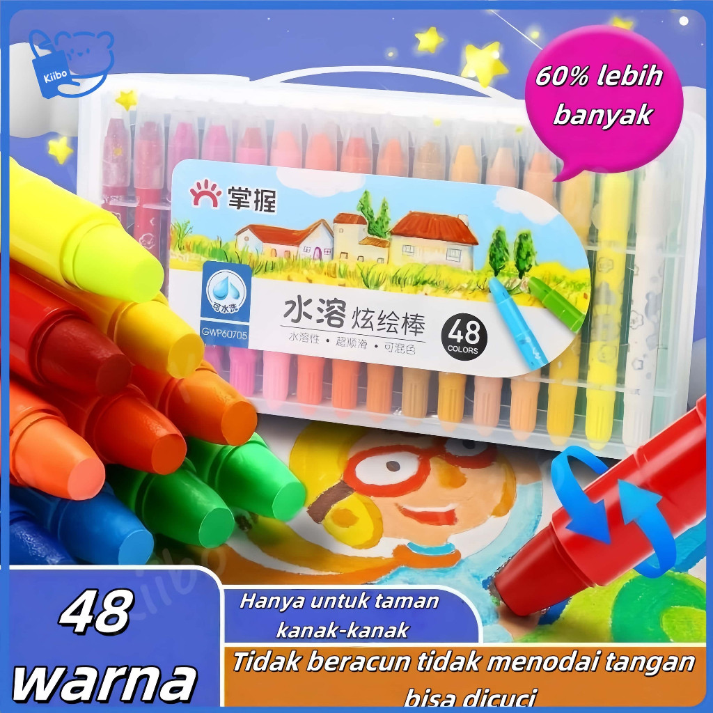

【Ready Stock】Grasp Crayon 48 Warna Mata Sedang Silky Crayon Water Soluble Crayons Krayon Licin Grasp
