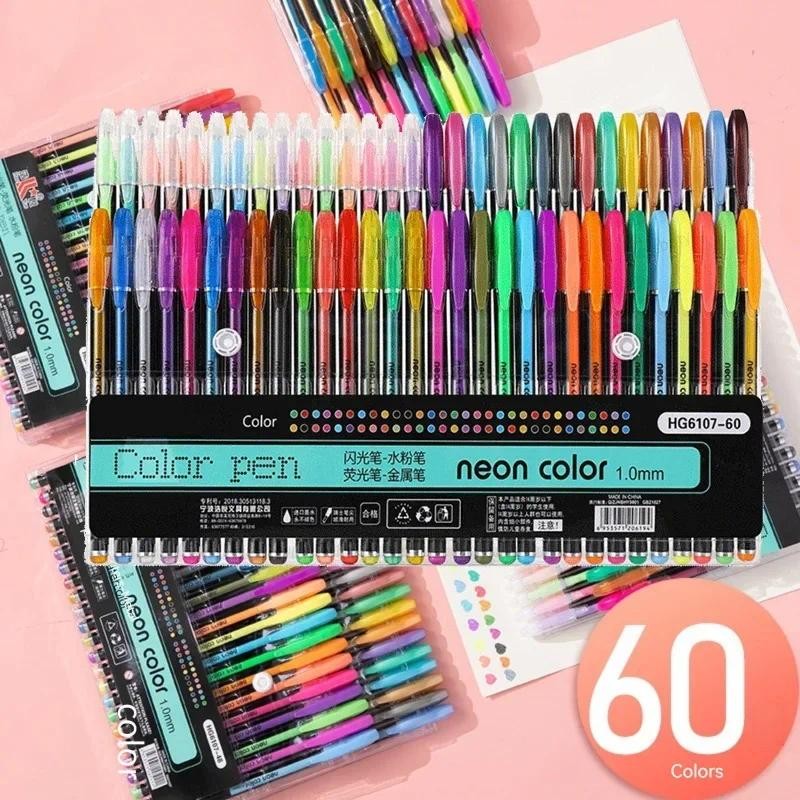 

12-60Pcs Metallic Glitter Colors Gel Pens 100 Colored Refills Rod Stationery Highlighter School Coloring Drawing Art Markers