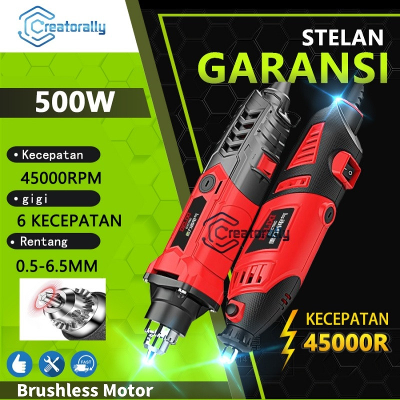 CREATORALLY Bor Mini Listrik Set Lengkap 6Kecepatan Gerinda Mini Listrik Penghalus-Alat Gerinda