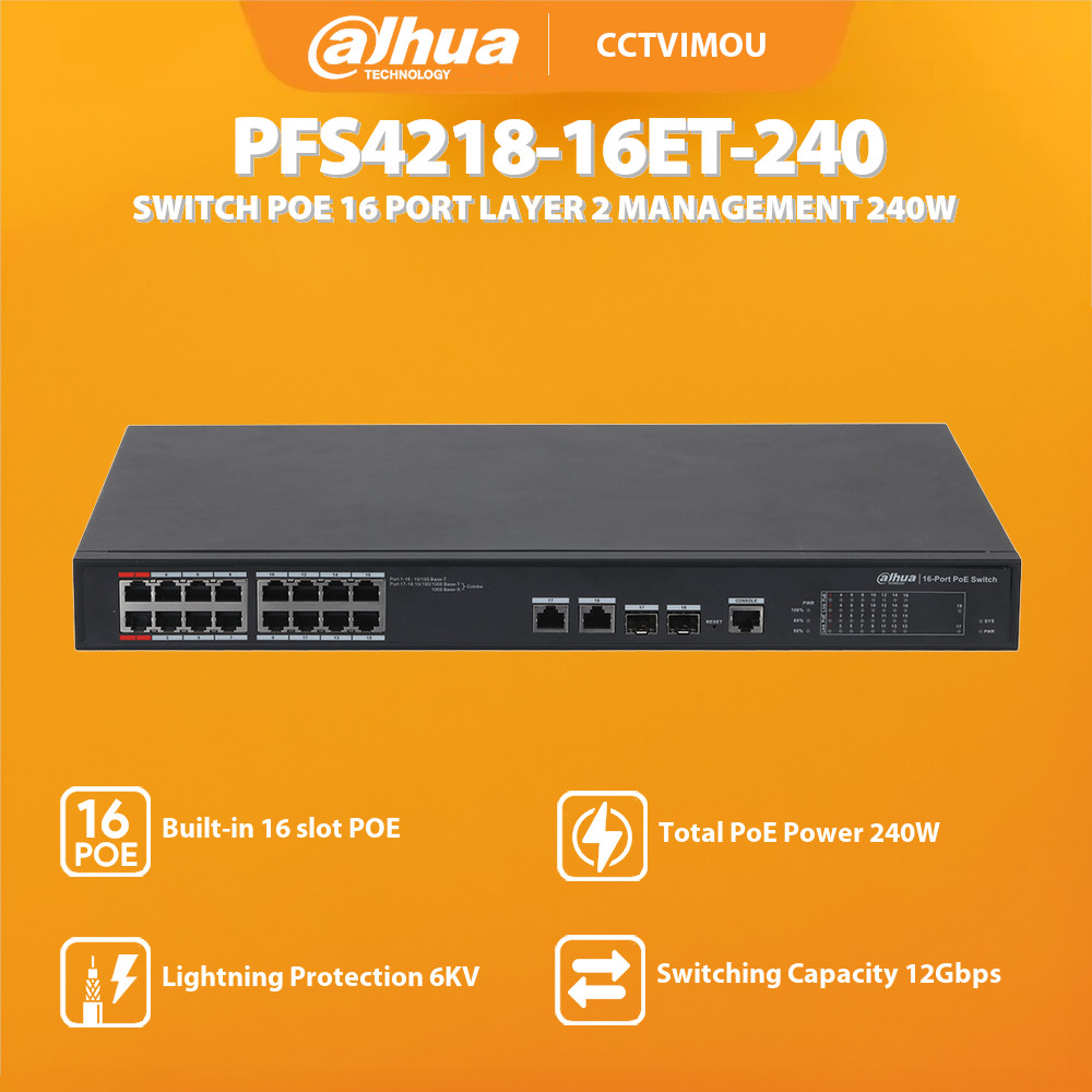 DAHUA PFS4218-16ET-240 SWITCH POE 16 PORT LAYER 2 MANAGEMENT 240W