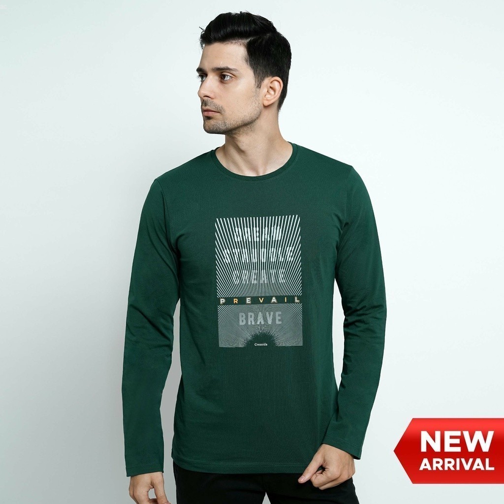 Cressida Kaos Lengan Panjang Pria Regular Fit T-Shirt Longsleeve Motif - TTBAL.CB151J Hijau Cressida