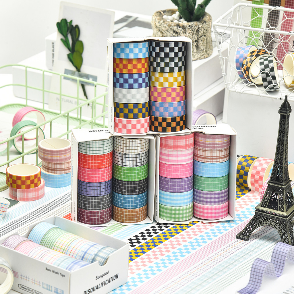 

12 rolls/box of exquisite color plaid washi tape, a variety of styles to choose from, scrapbooking tape, a gift for your family