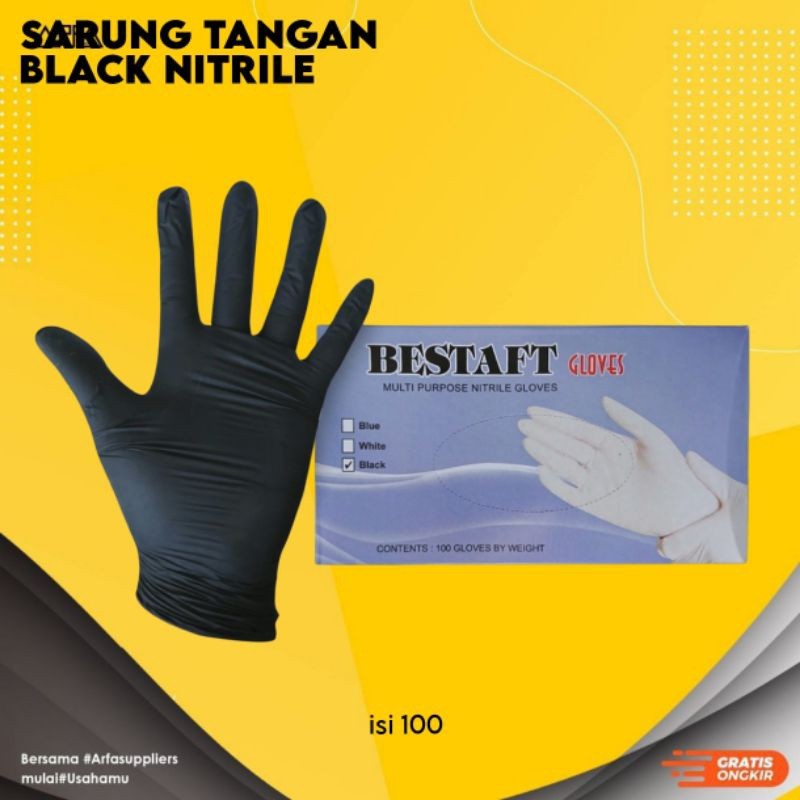 Sarung Tangan Hitam Karet Gloves 1 box isi 100