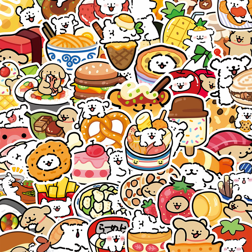 

100PCS Kawaii Food Line Dog Puppy Stickers Cute Decals for Scrapbook Fridge Laptop Luggage Helmet Funny Cartoon Graffiti Kid Toy