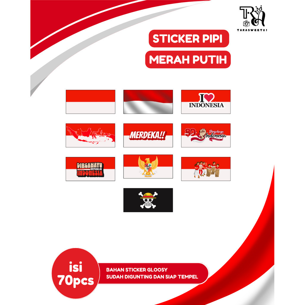 

(TR21) (Isi 70Pcs) Stiker Pipi Bendera Merah Putih Gloosy l Kemerdekaan HUT Republik Indonesia 17 Agustus