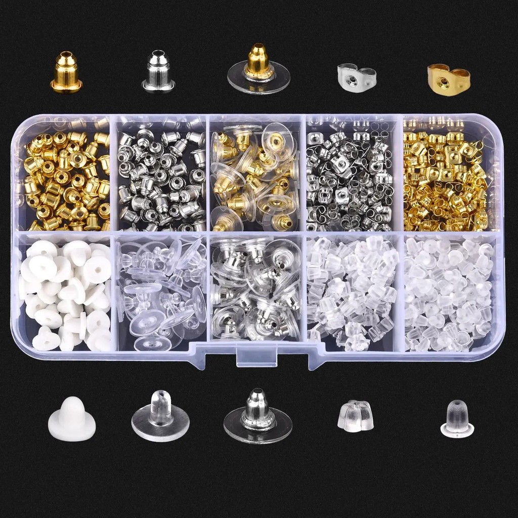 

10 Grid Earring Accessories Organizer Box (Plugs, Back Stoppers, Nuts) | 10 Styles Mixed Pack of 450pcs for DIY Jewelry Making