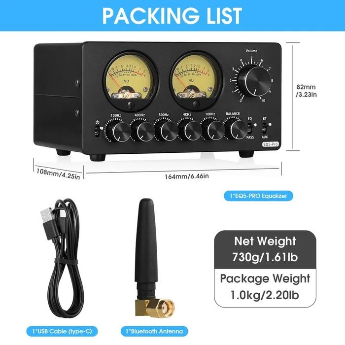 DOUK AUDIO EQ5-PRO Equalizer 5-band, BT 5.0 Receiver & Stereo VU Meter - EQ5-PRO ONLY