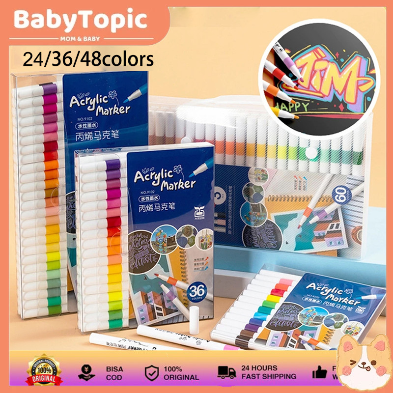 

【Baby Topic】24/36/48 Colors Pen Akrilik Marker Warna Cepat Kering Tahan Air / Spidol Acrylic Painter / Menggambar Kreativitas Seni Edukasi Anak Acrylic Marker Set Spidol Akrilik DIY Painting Spidol Pastel Pulpen Highlight Drawing Warna