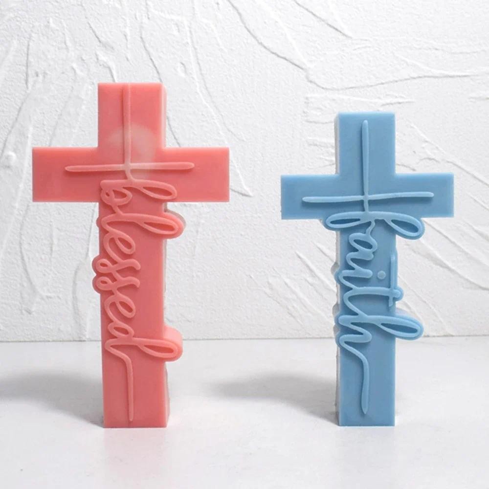 

Easter Cross Silicone Candle Mold Resin Gypsum Making Tools DIY Scented Candle Mould Home Decor Handmade 3D Relief Letters Gifts