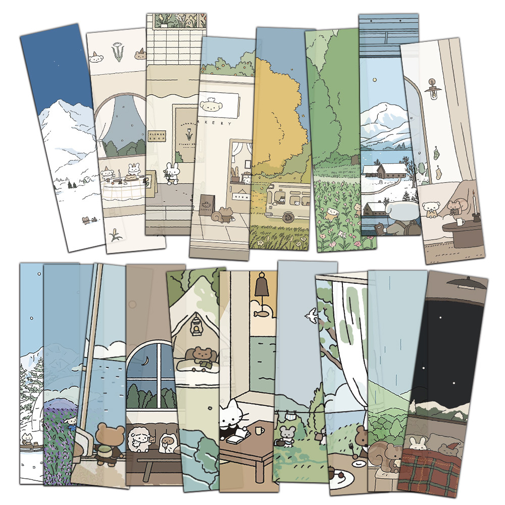 

30PCS Cartoon Little Bear Dog Bookmark Exquisite Fresh Scene Cute Decoration Reading Book Label Card