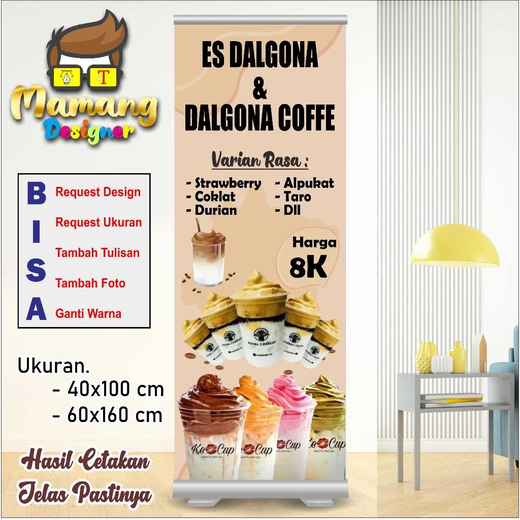 backdrop Cetak Banner Spanduk Es Dalgona dan Coffe Dalgona Warna Jelas Cerah bb