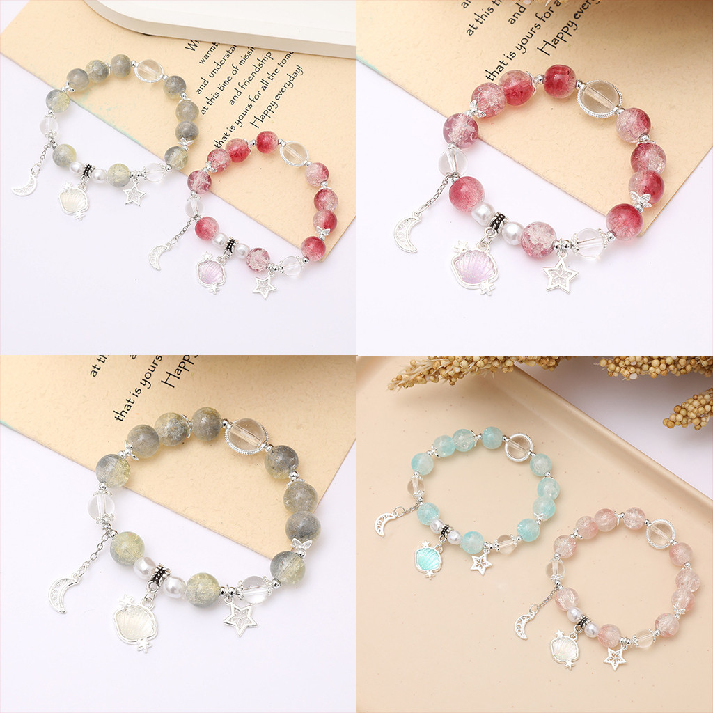 Gelang Kristal Kaca Kerang Wanita Gelang Manik-manik Mewah Niche