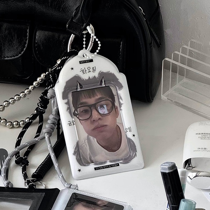 

3-inch Photocard Holder Kpop Idol Small Card Picture Pendent with Keychain Kawaii Ins Poka Binder Photo Card Protector Sleeves
