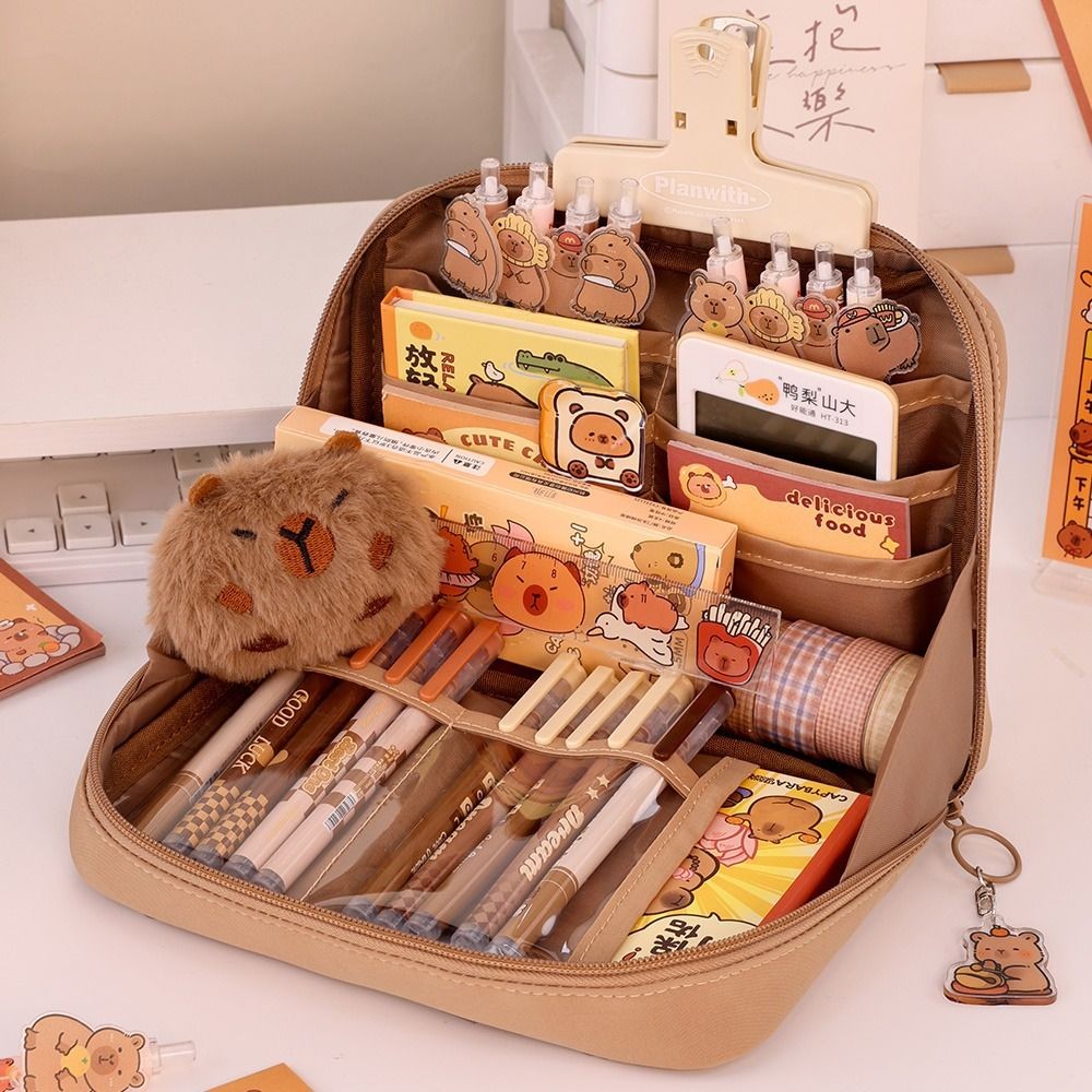 

12-Layer Pen Bag 90 Degree Large Opening Round Zipper Pencil Case Large Capacity Stationery Organizer School Office Supplies