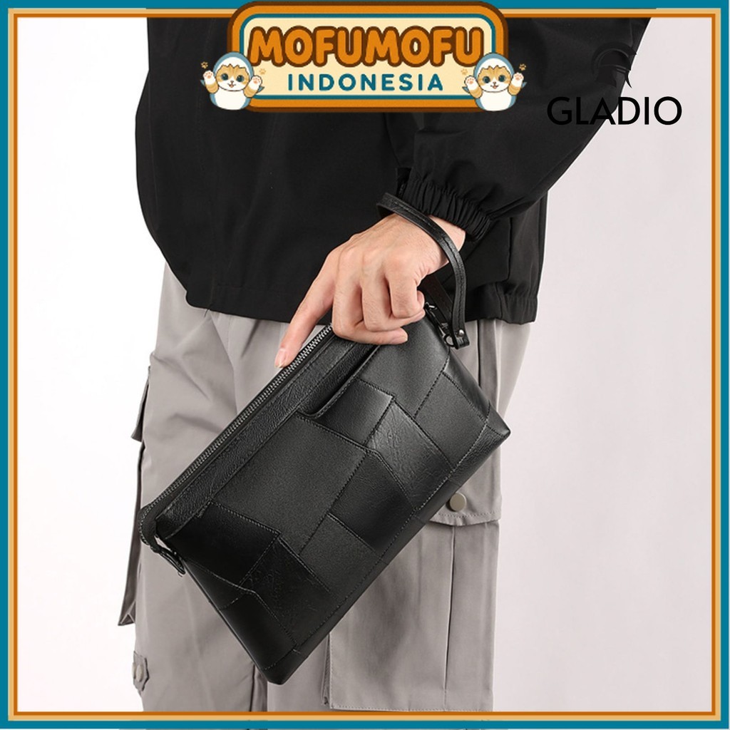 GLADIO Tas Pria Branded Pria Kulit Demetrio Pouch GLD072B5 Keren Simple Hitam Premium Clutch